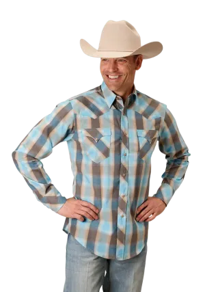 Roper Men's Beach Dobby Long Sleeve Green Shirt