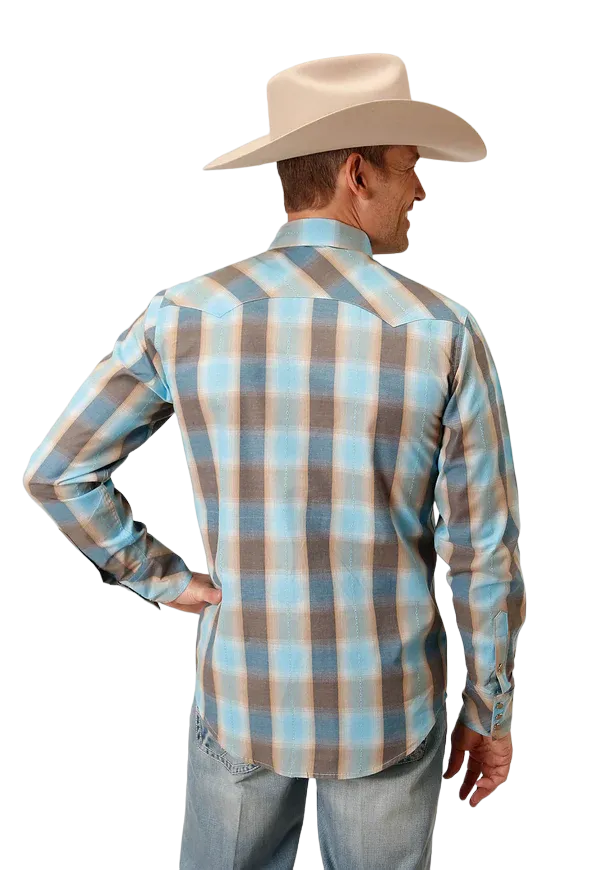 Roper Men's Beach Dobby Long Sleeve Green Shirt