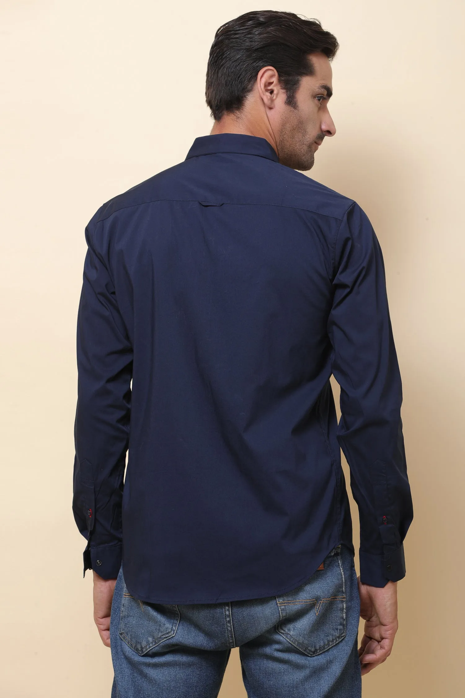 Satin Lycara Neavy Blue Full Sleeve Shirt for Men