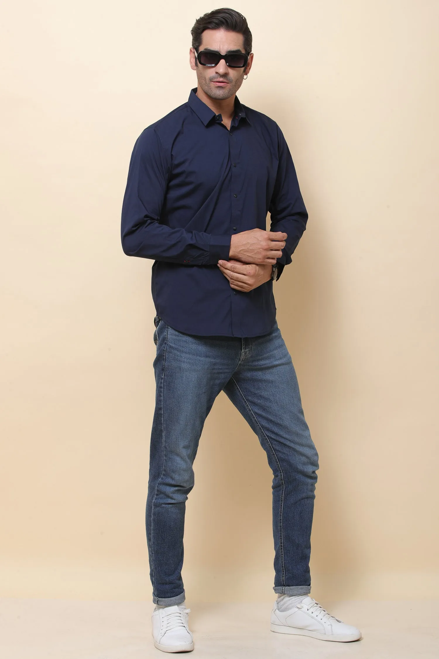 Satin Lycara Neavy Blue Full Sleeve Shirt for Men
