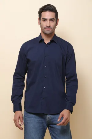 Satin Lycara Neavy Blue Full Sleeve Shirt for Men