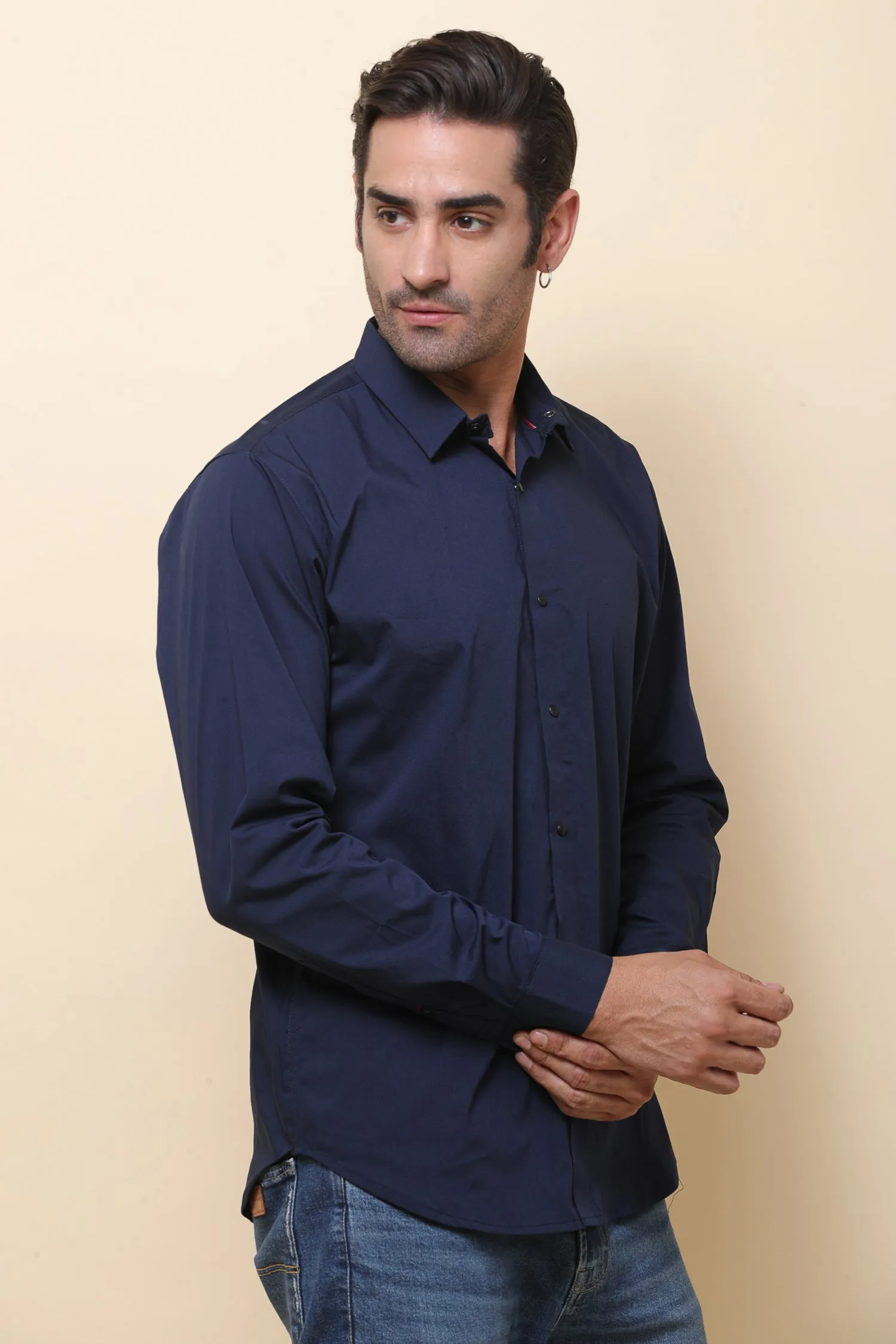 Satin Lycara Neavy Blue Full Sleeve Shirt for Men