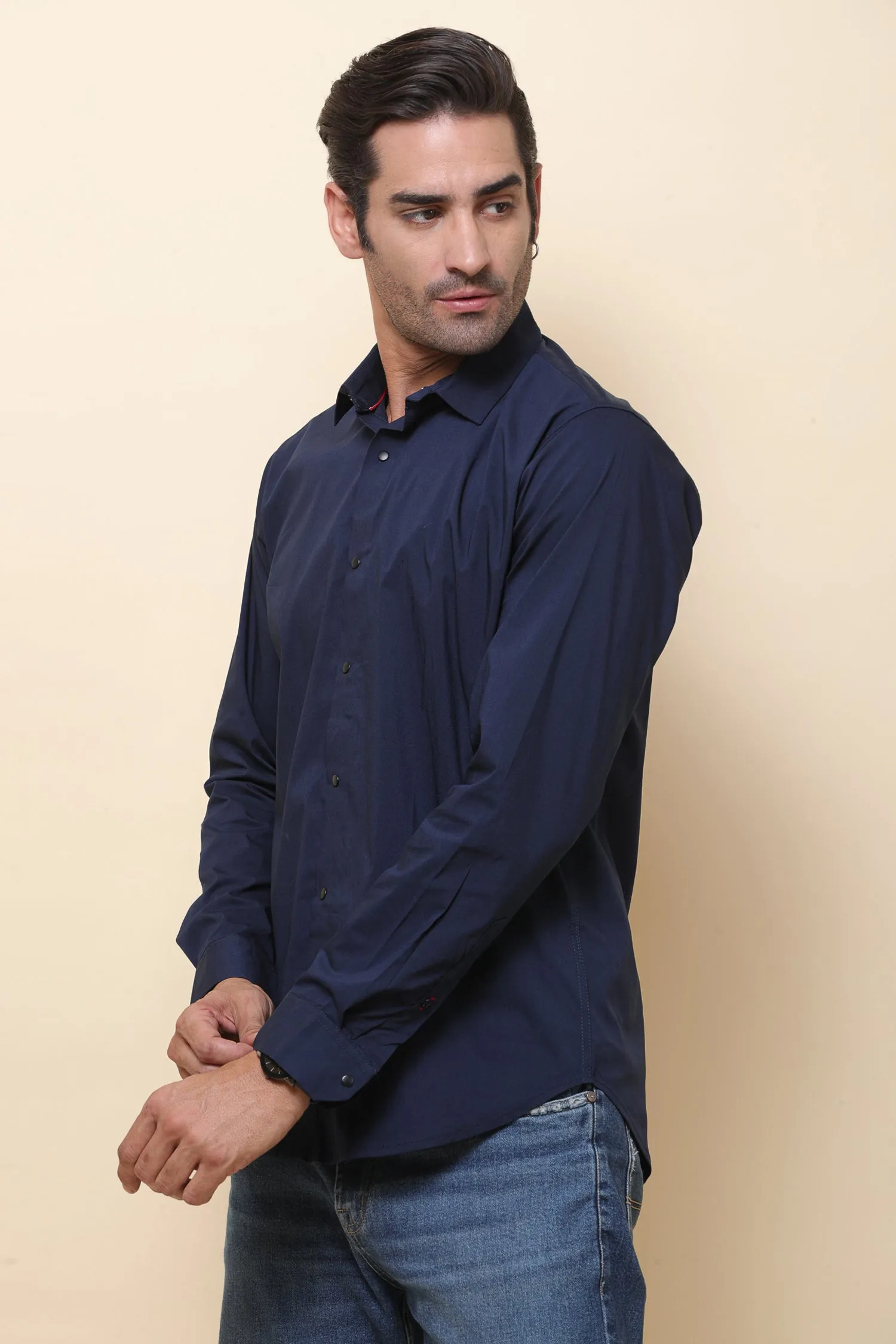 Satin Lycara Neavy Blue Full Sleeve Shirt for Men