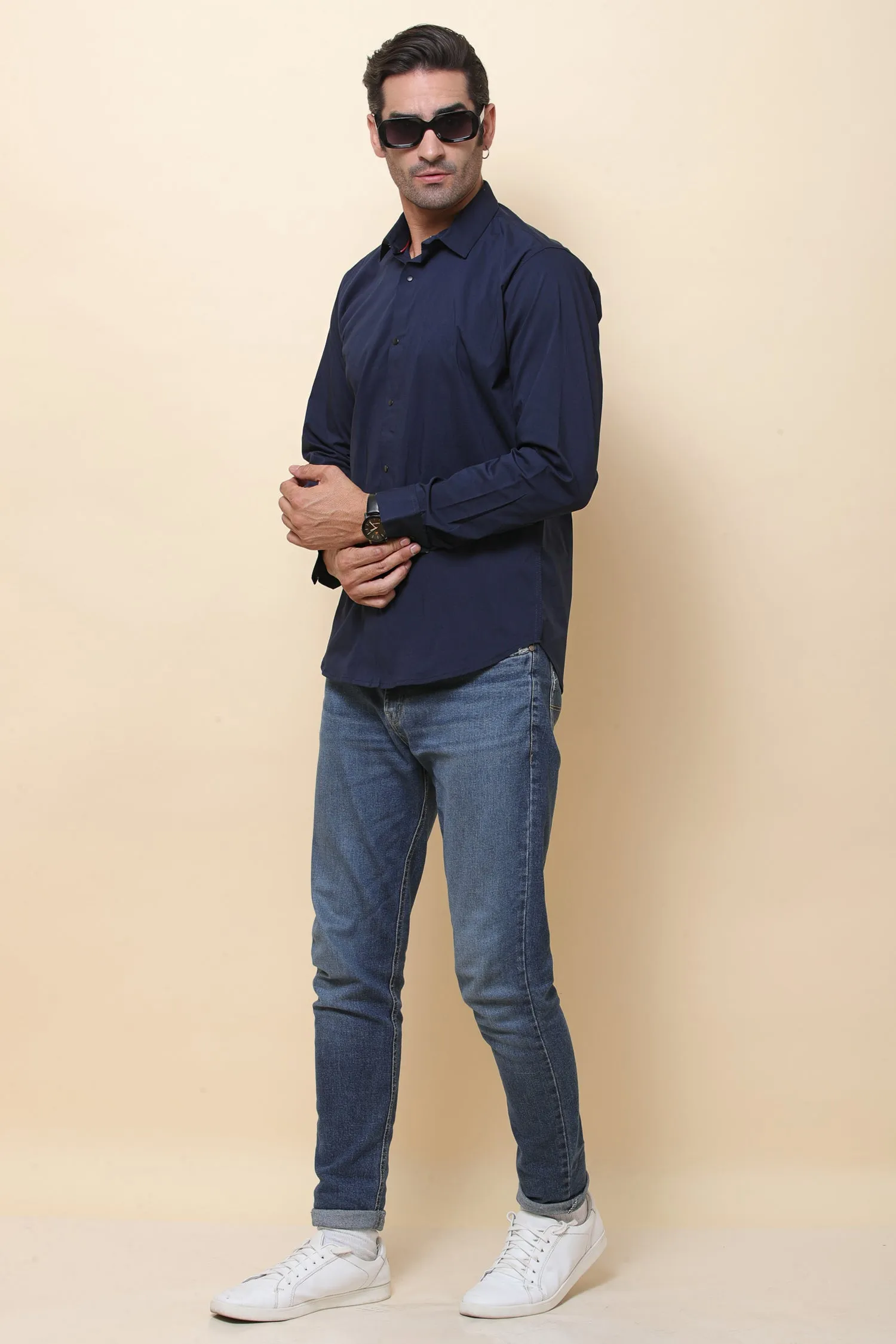Satin Lycara Neavy Blue Full Sleeve Shirt for Men