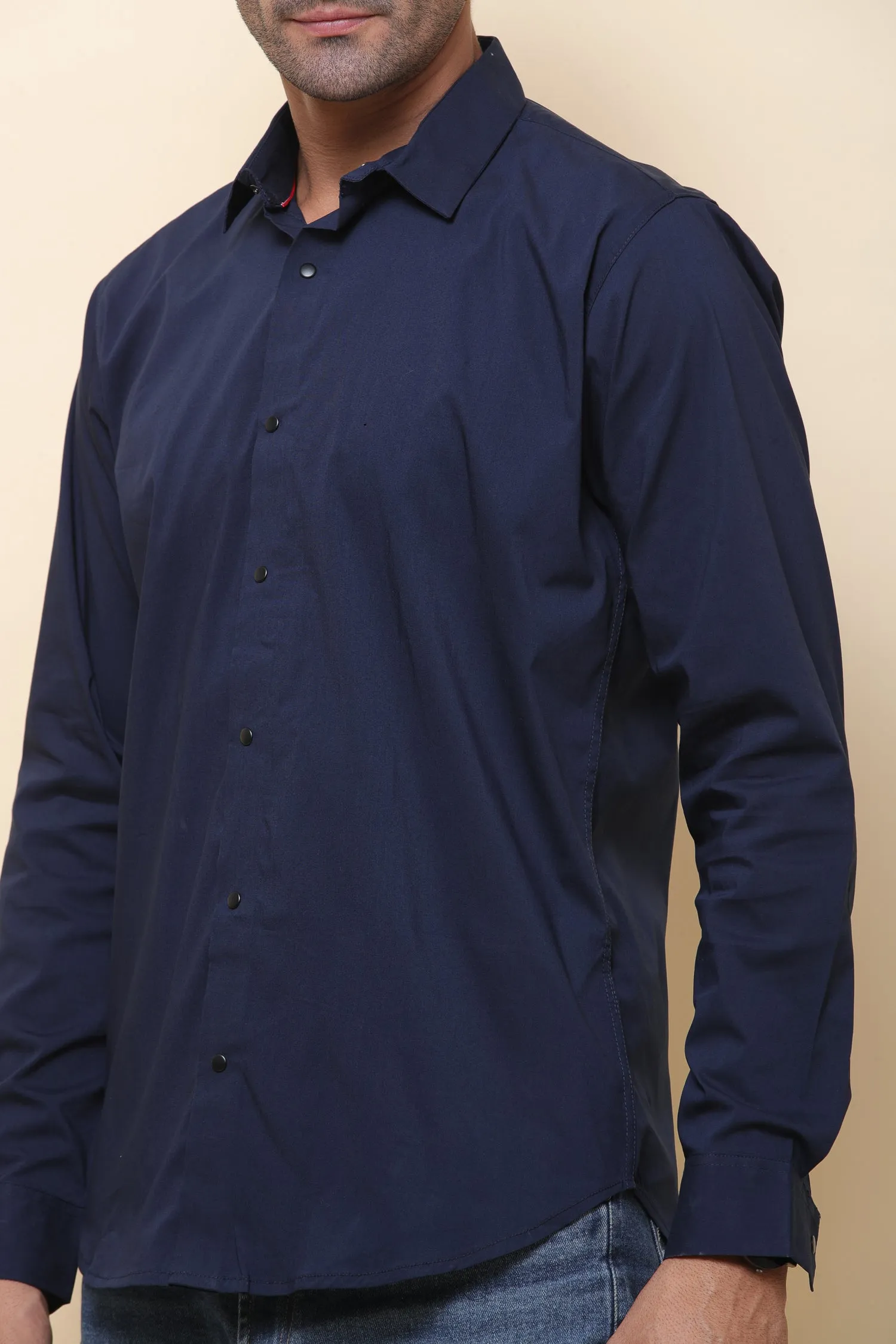 Satin Lycara Neavy Blue Full Sleeve Shirt for Men