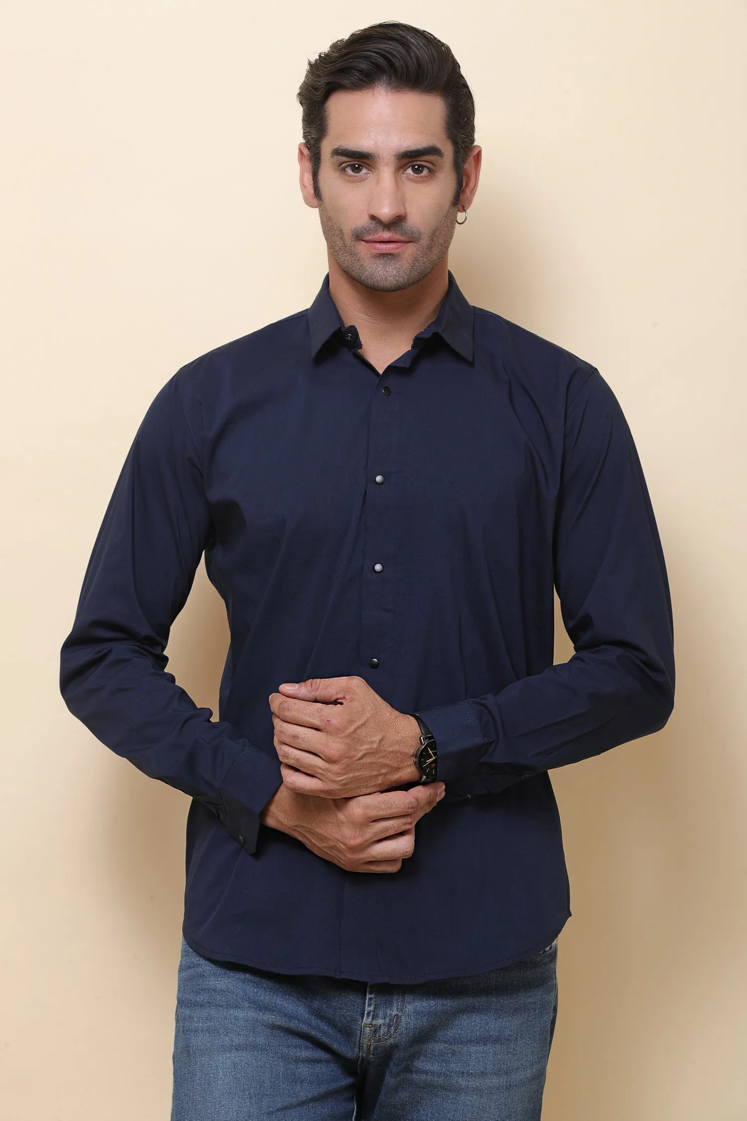 Satin Lycara Neavy Blue Full Sleeve Shirt for Men