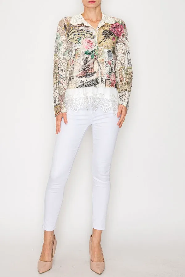 SEQUIN & LACE CROP JACKET