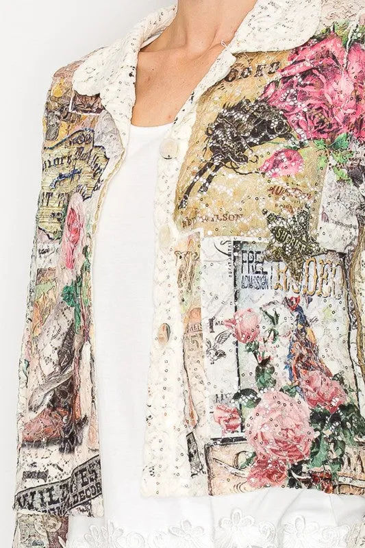 SEQUIN & LACE CROP JACKET