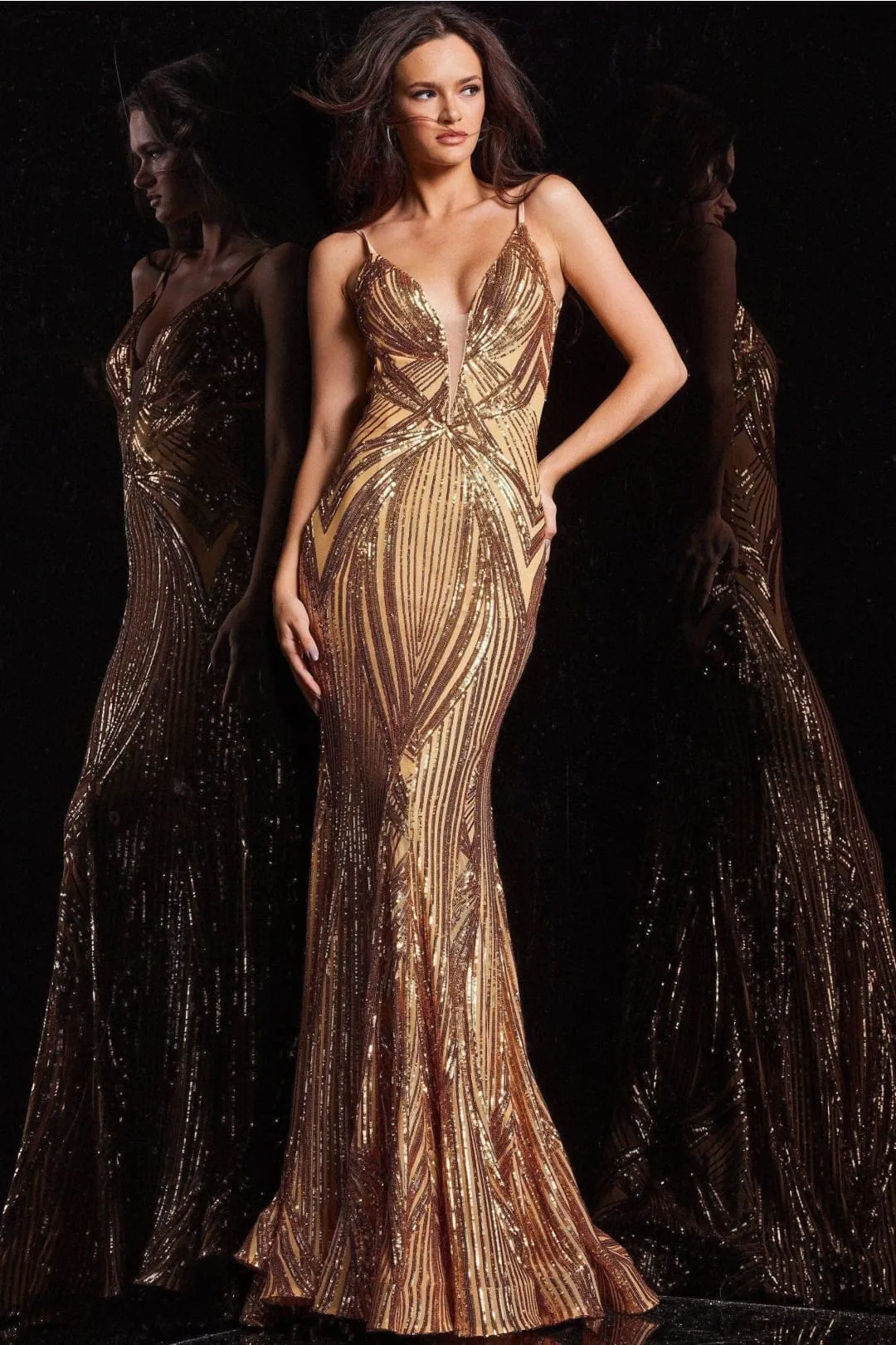 Sequined Scoop Back Prom Dress by Jovani 09693