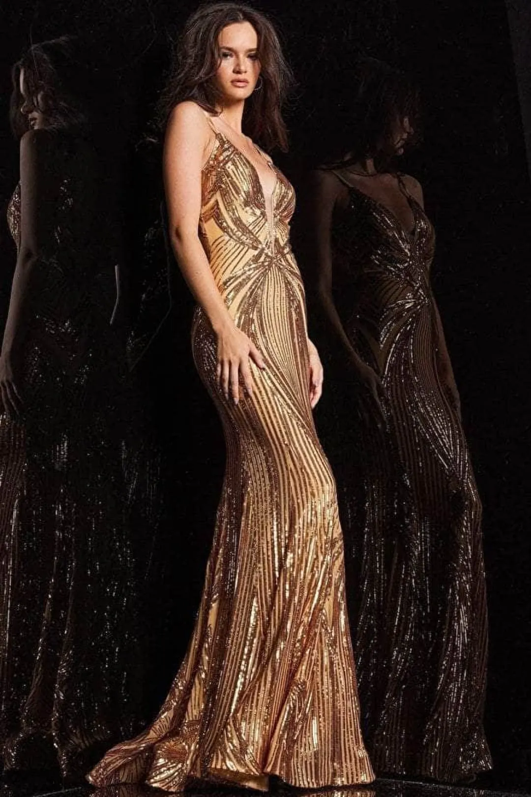 Sequined Scoop Back Prom Dress by Jovani 09693