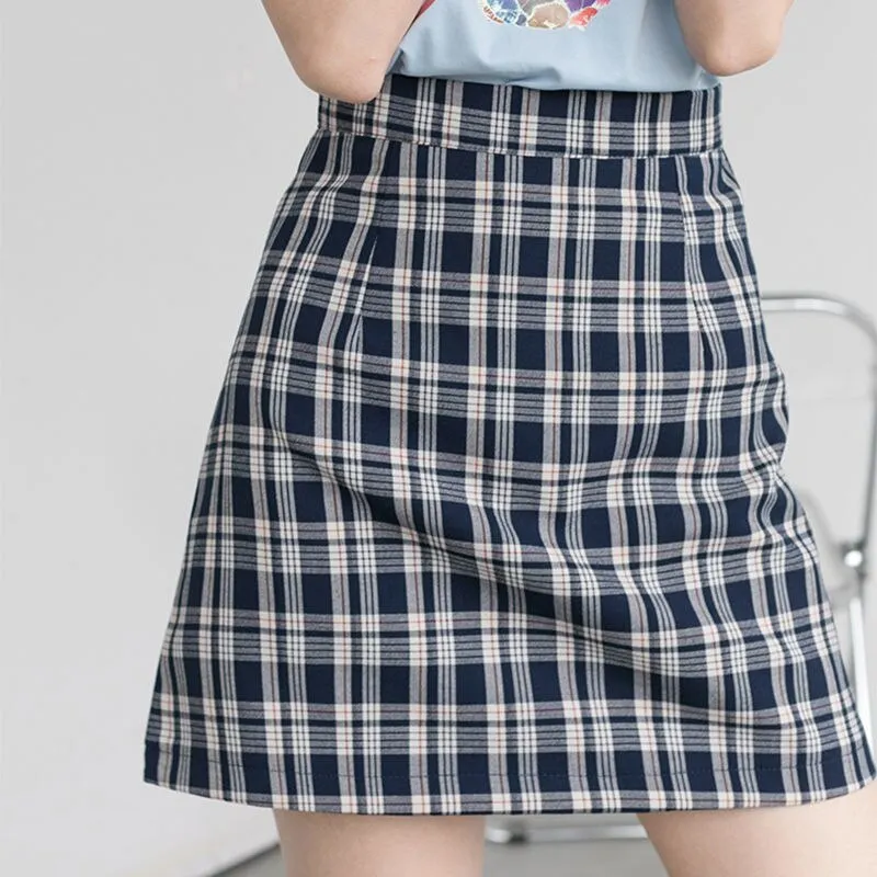 Skirts Women Retro Plaid High Waist Mini Skirt Harajuku Female 2020