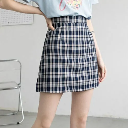 Skirts Women Retro Plaid High Waist Mini Skirt Harajuku Female 2020