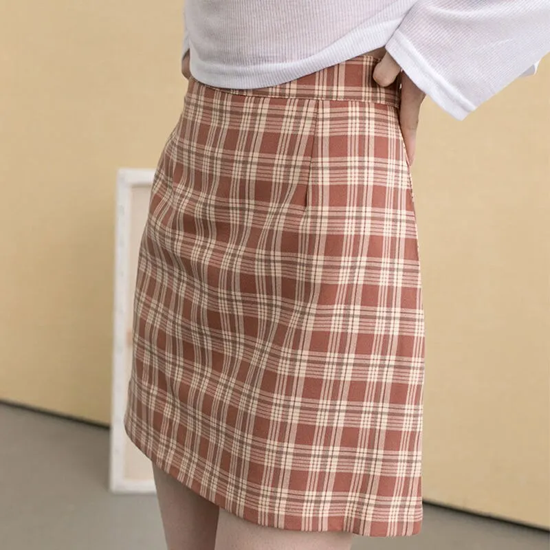 Skirts Women Retro Plaid High Waist Mini Skirt Harajuku Female 2020