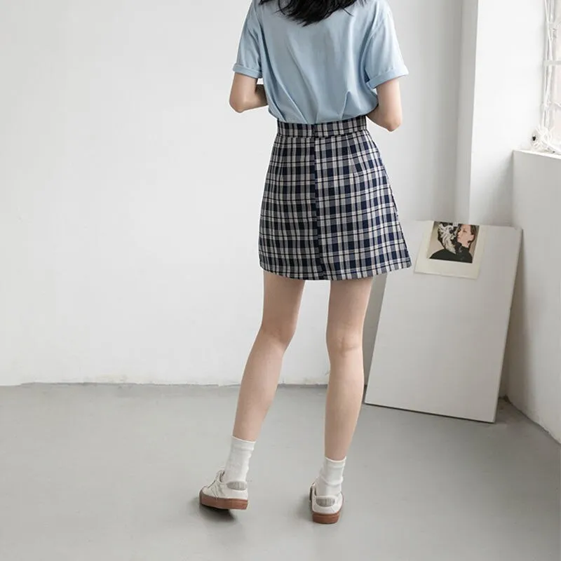 Skirts Women Retro Plaid High Waist Mini Skirt Harajuku Female 2020