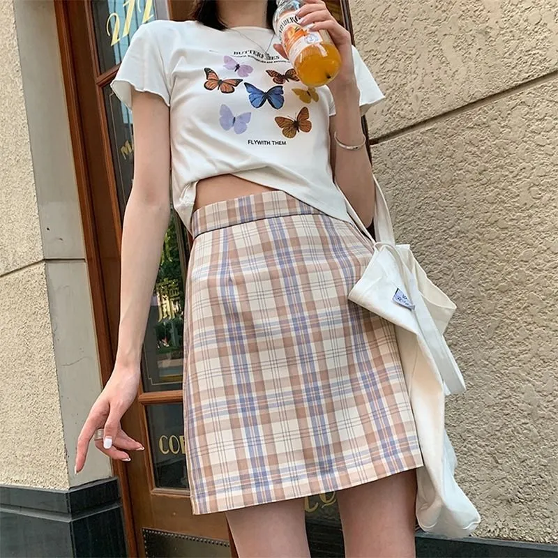 Skirts Women Retro Plaid High Waist Mini Skirt Harajuku Female 2020