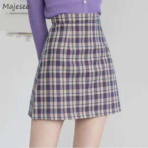 Skirts Women Retro Plaid High Waist Mini Skirt Harajuku Female 2020