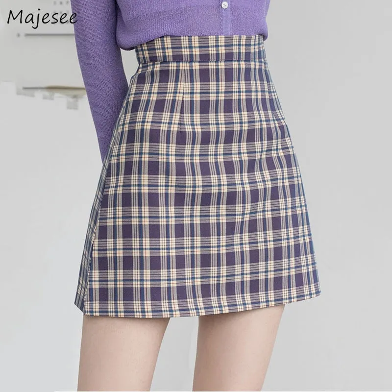 Skirts Women Retro Plaid High Waist Mini Skirt Harajuku Female 2020