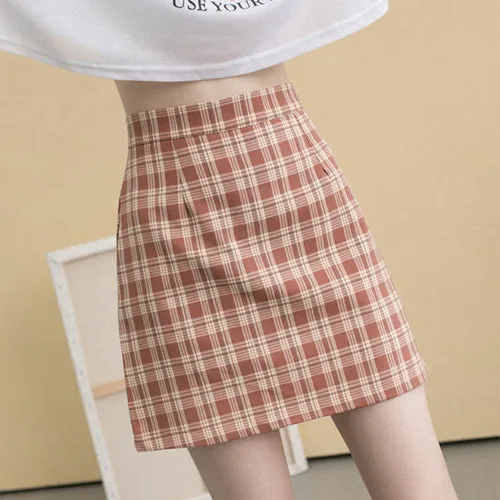 Skirts Women Retro Plaid High Waist Mini Skirt Harajuku Female 2020