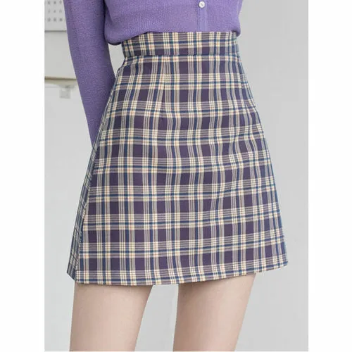 Skirts Women Retro Plaid High Waist Mini Skirt Harajuku Female 2020