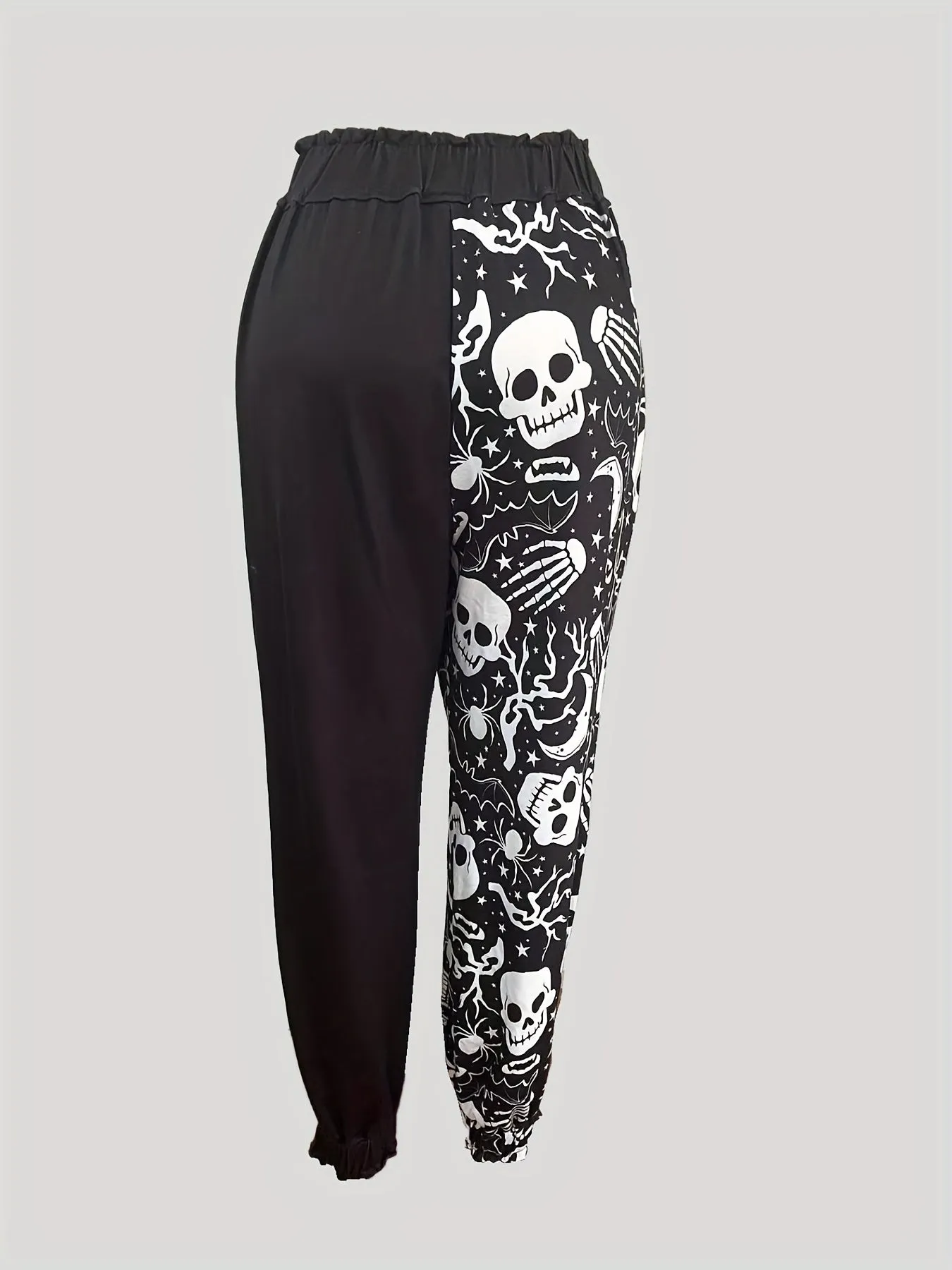 Skull Print Elastic Waist Jogger Pants, Casual Loose Pants, Women's Clothing