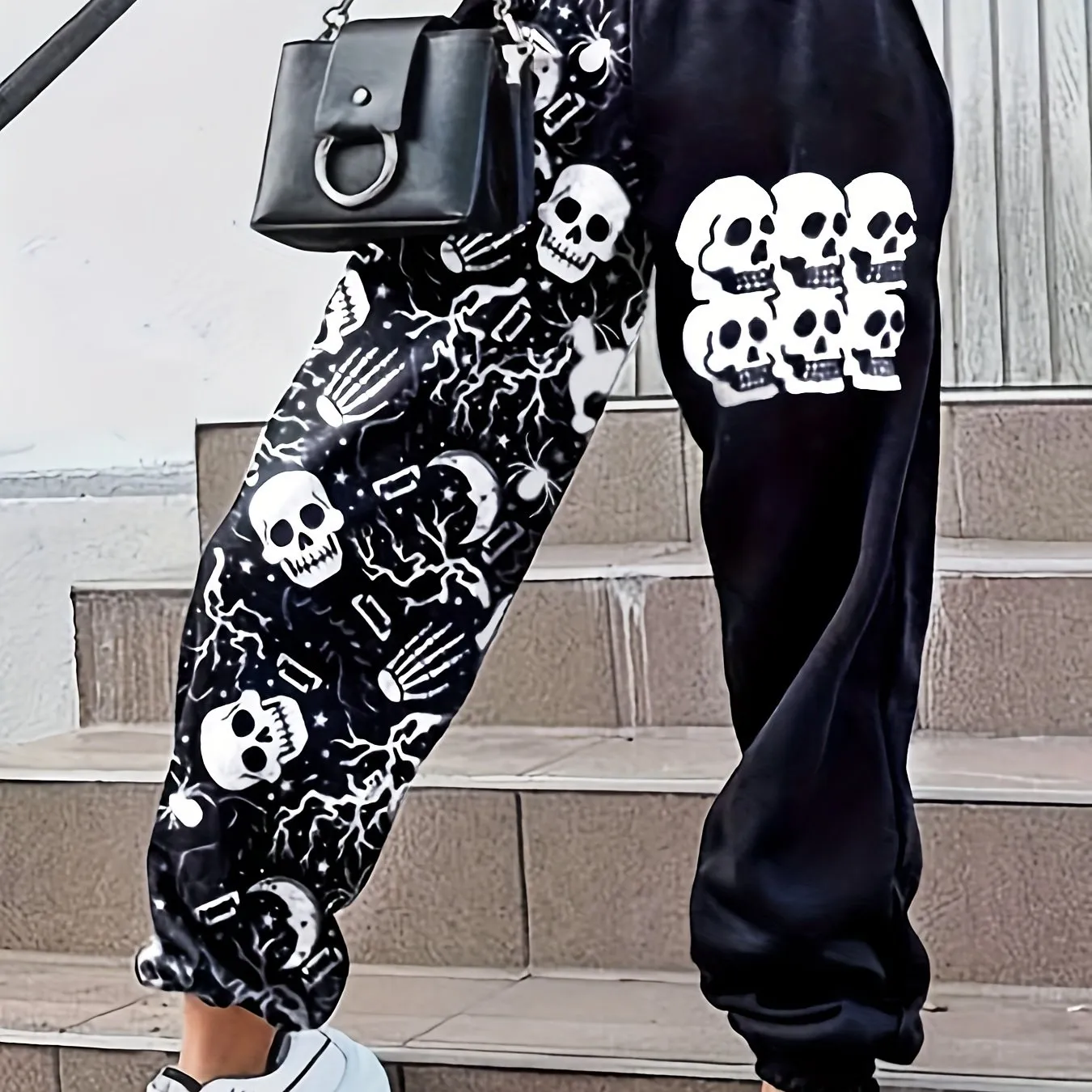 Skull Print Elastic Waist Jogger Pants, Casual Loose Pants, Women's Clothing