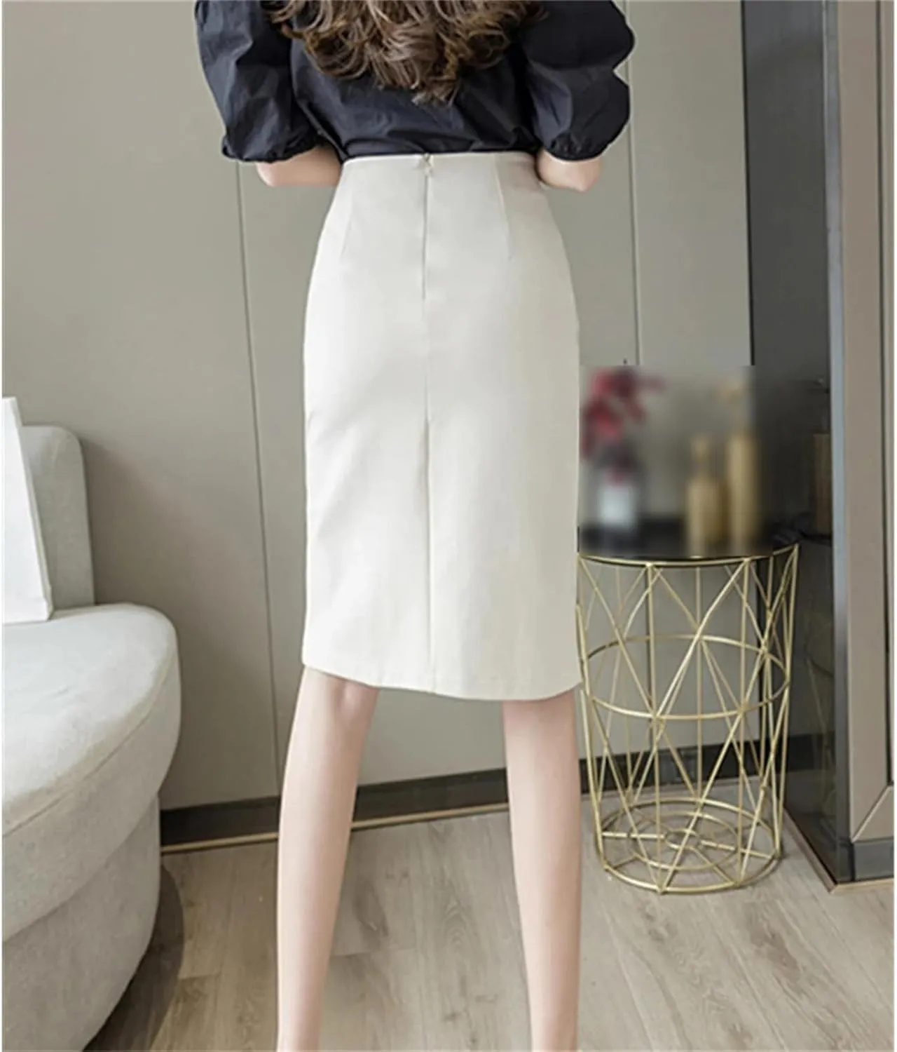 Spring Summer Buttons Women's Wrap Midi Skirts High Waist Workwear Front Split Sheath Pencil Skirts Female