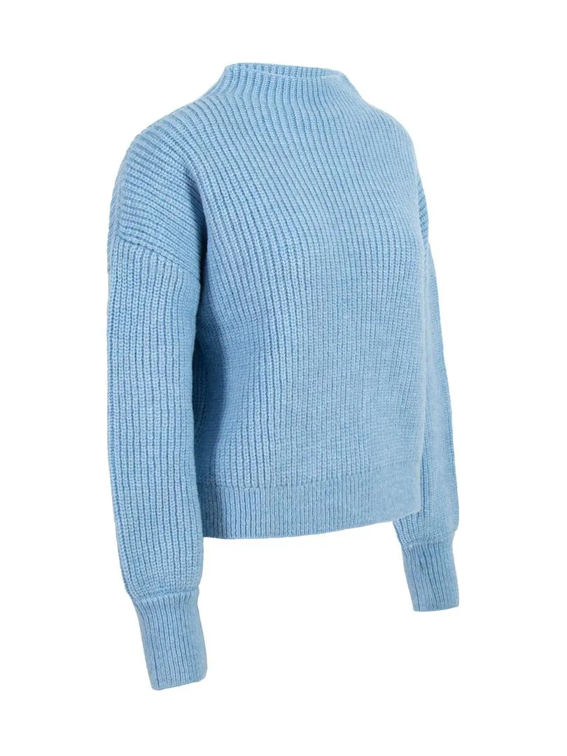 Stand Collar Balloon Sleeve Knitwear Sweater - Blue