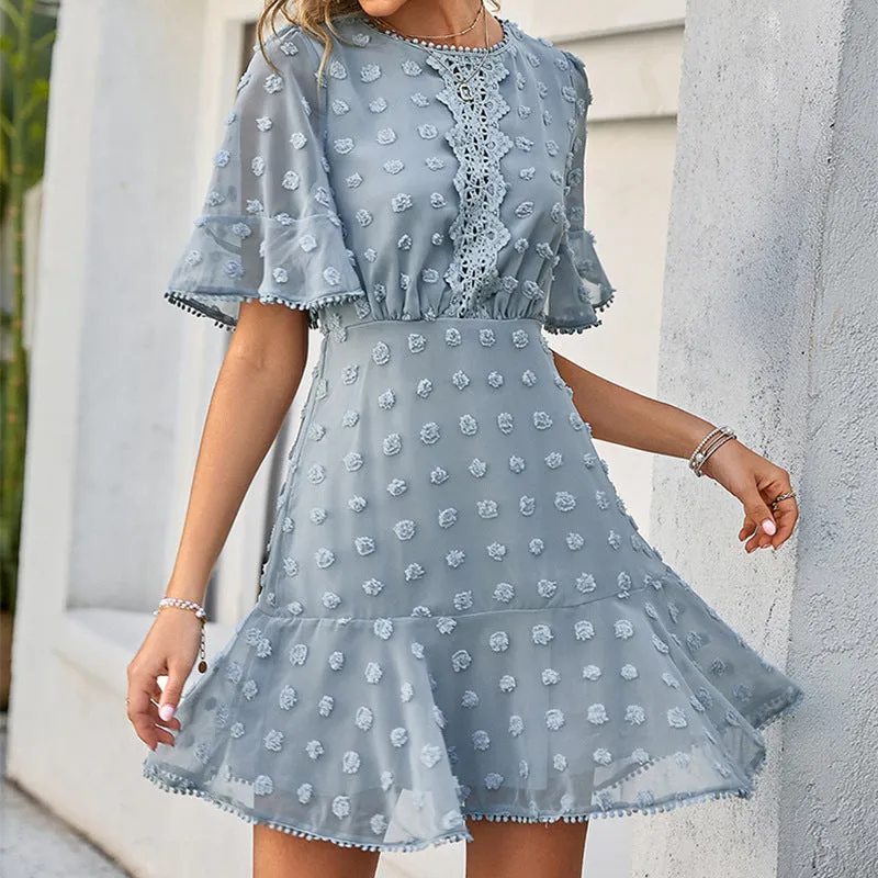 Sweet Lace Solid Color INS Fringed Dress