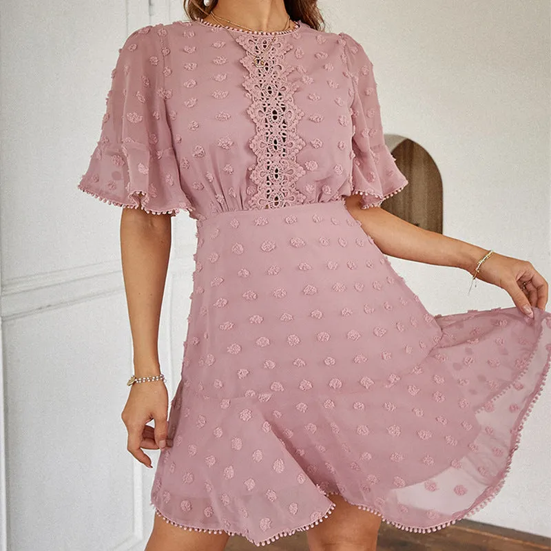 Sweet Lace Solid Color INS Fringed Dress