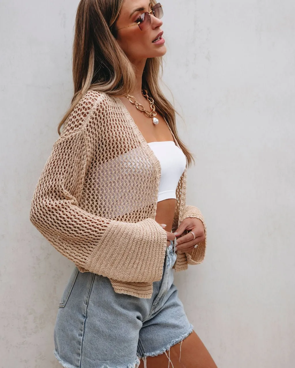 Taupe Open Front Cardigan