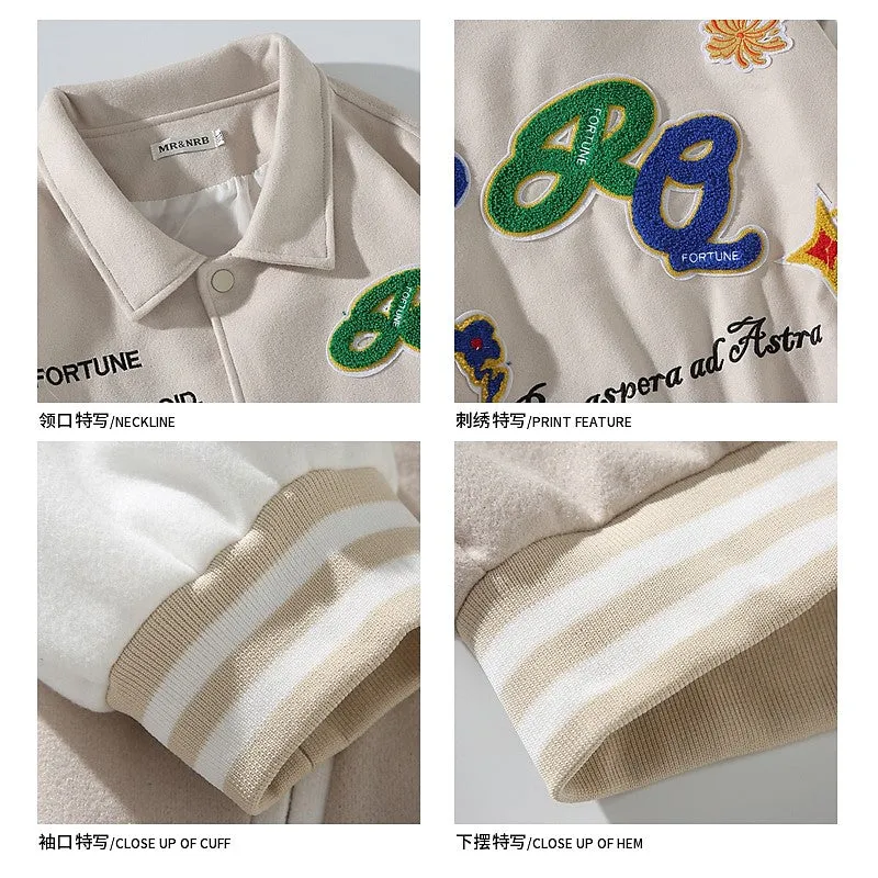 Trendy patch towel embroidery baseball jacket for men and women loose contrast colore jacket