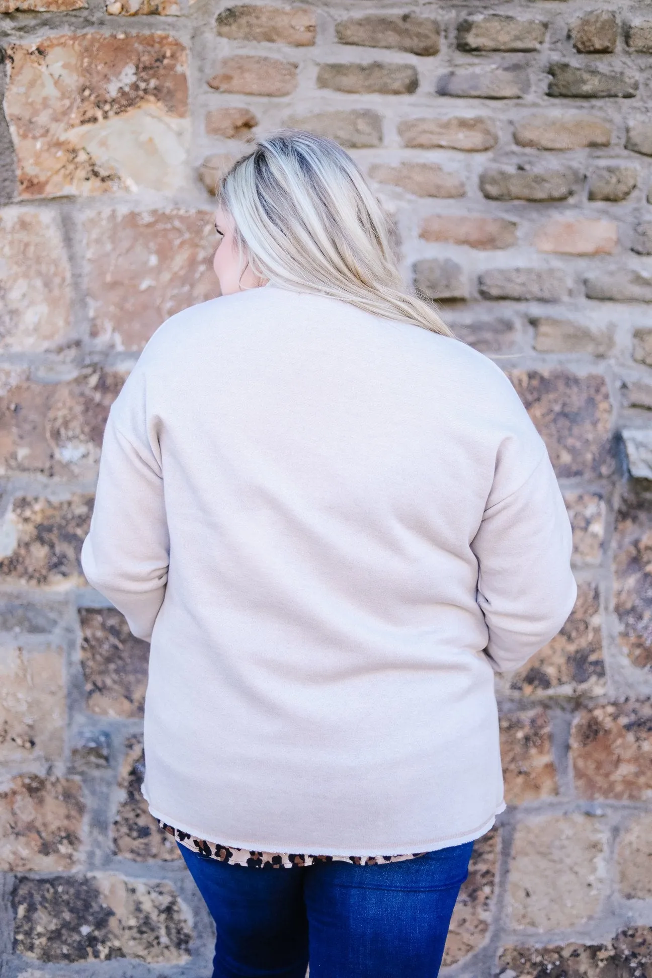 Tres Chic French Terry Cardigan In Oatmeal