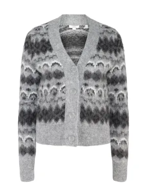 Vince Fair Isle Cardigan in Grey Combo