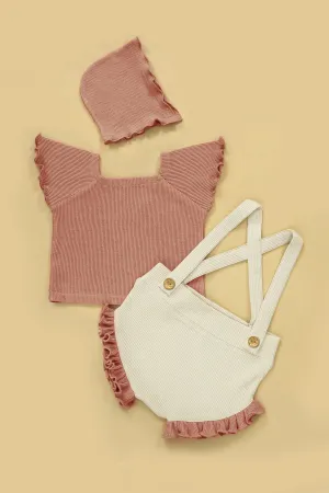 Waffle Knit Ruffled Jumper & Cap 3pc Set