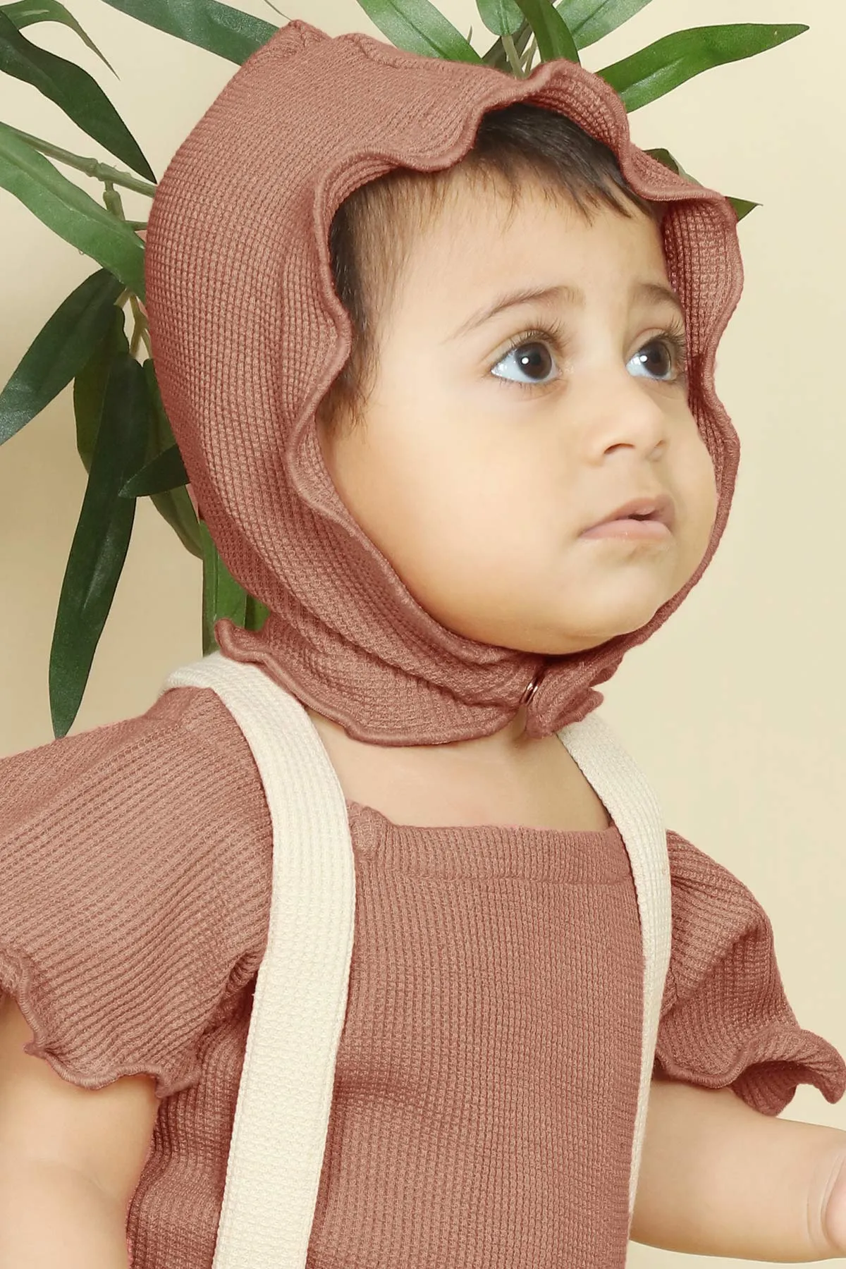 Waffle Knit Ruffled Jumper & Cap 3pc Set