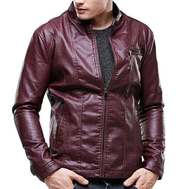 West Louis™ Biker Style Slim Fit PU Leather Jacket