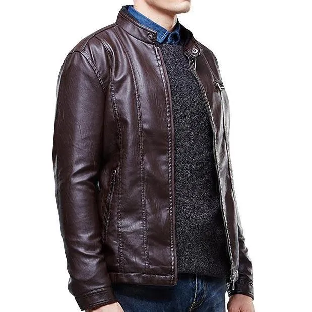 West Louis™ Biker Style Slim Fit PU Leather Jacket