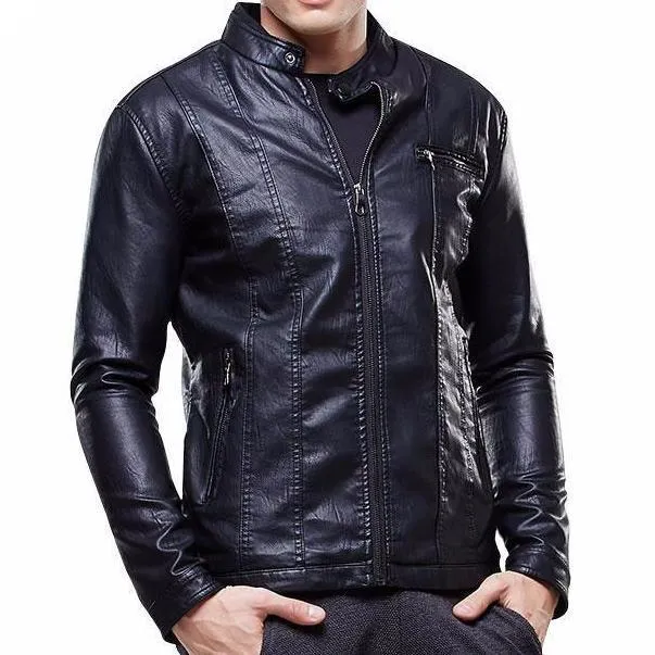 West Louis™ Biker Style Slim Fit PU Leather Jacket