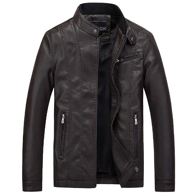 West Louis™ Biker Style Slim Fit PU Leather Jacket
