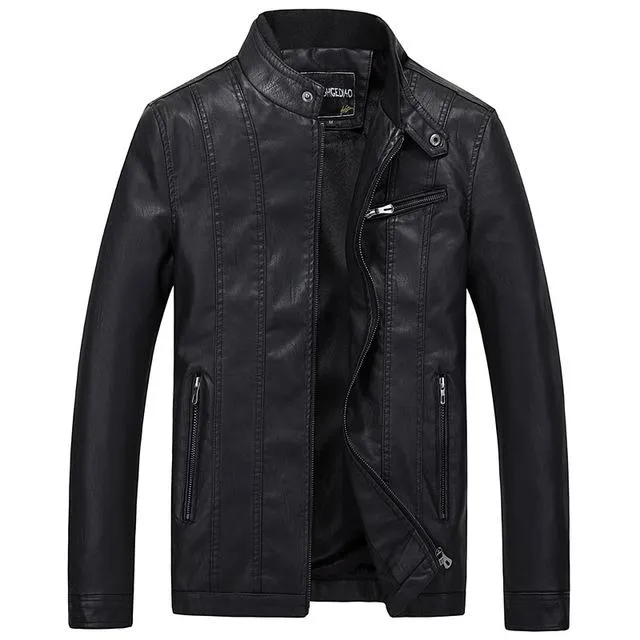 West Louis™ Biker Style Slim Fit PU Leather Jacket