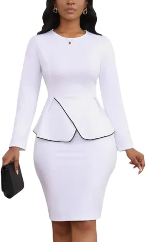 Women's 2 Piece Suit Skirt Set Peplum Long Sleeve Church Dress Suit Formal Office Business Midi Pencil Skirt Suit
