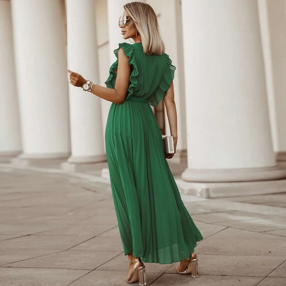 Women's Elegant Ruffle Sleeve Slim Fit Chiffon Dress