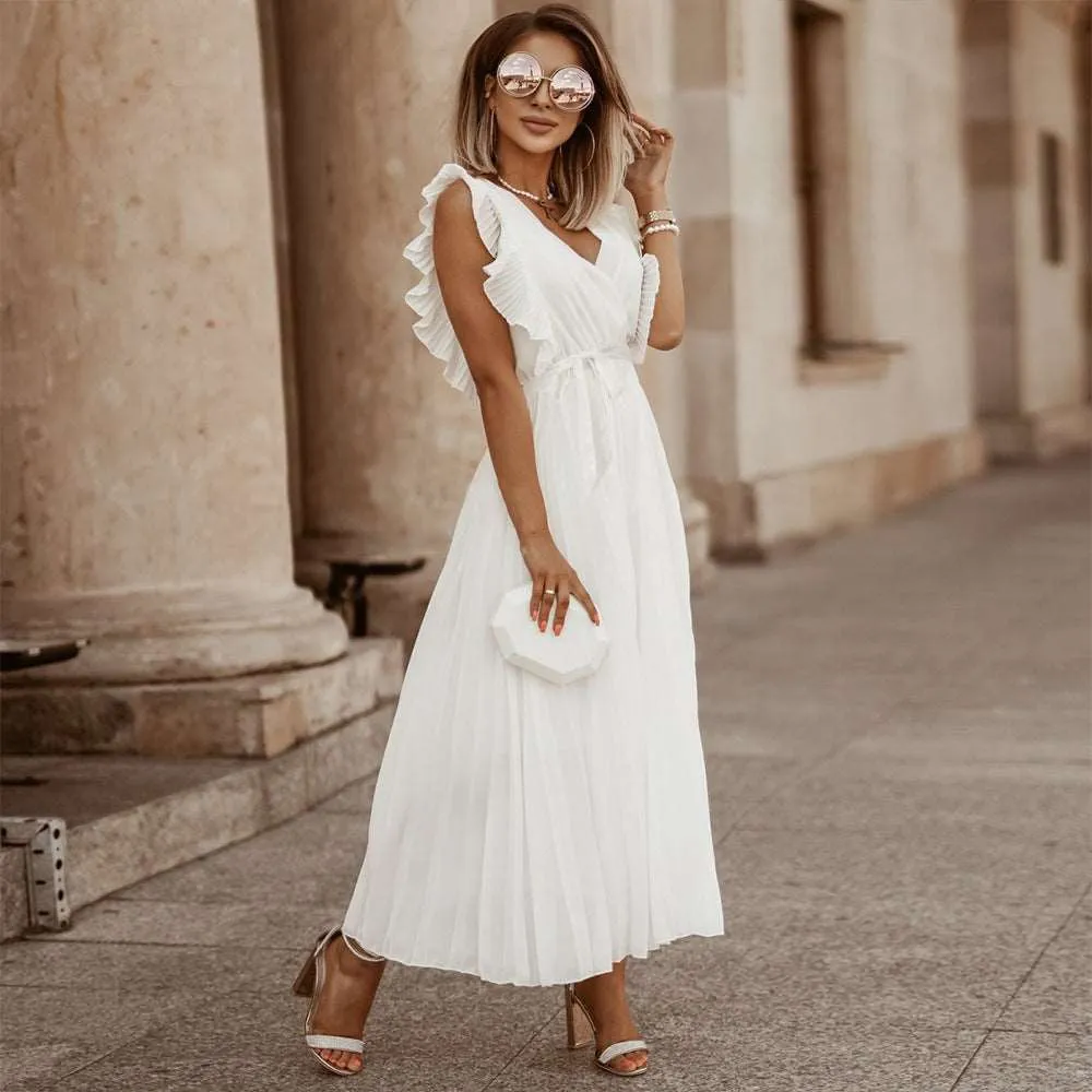 Women's Elegant Ruffle Sleeve Slim Fit Chiffon Dress