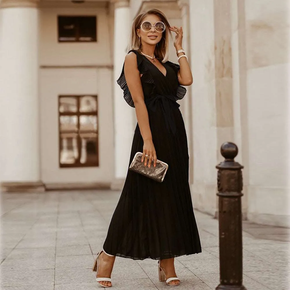 Women's Elegant Ruffle Sleeve Slim Fit Chiffon Dress