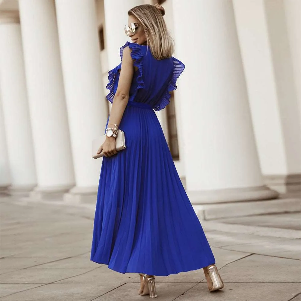 Women's Elegant Ruffle Sleeve Slim Fit Chiffon Dress