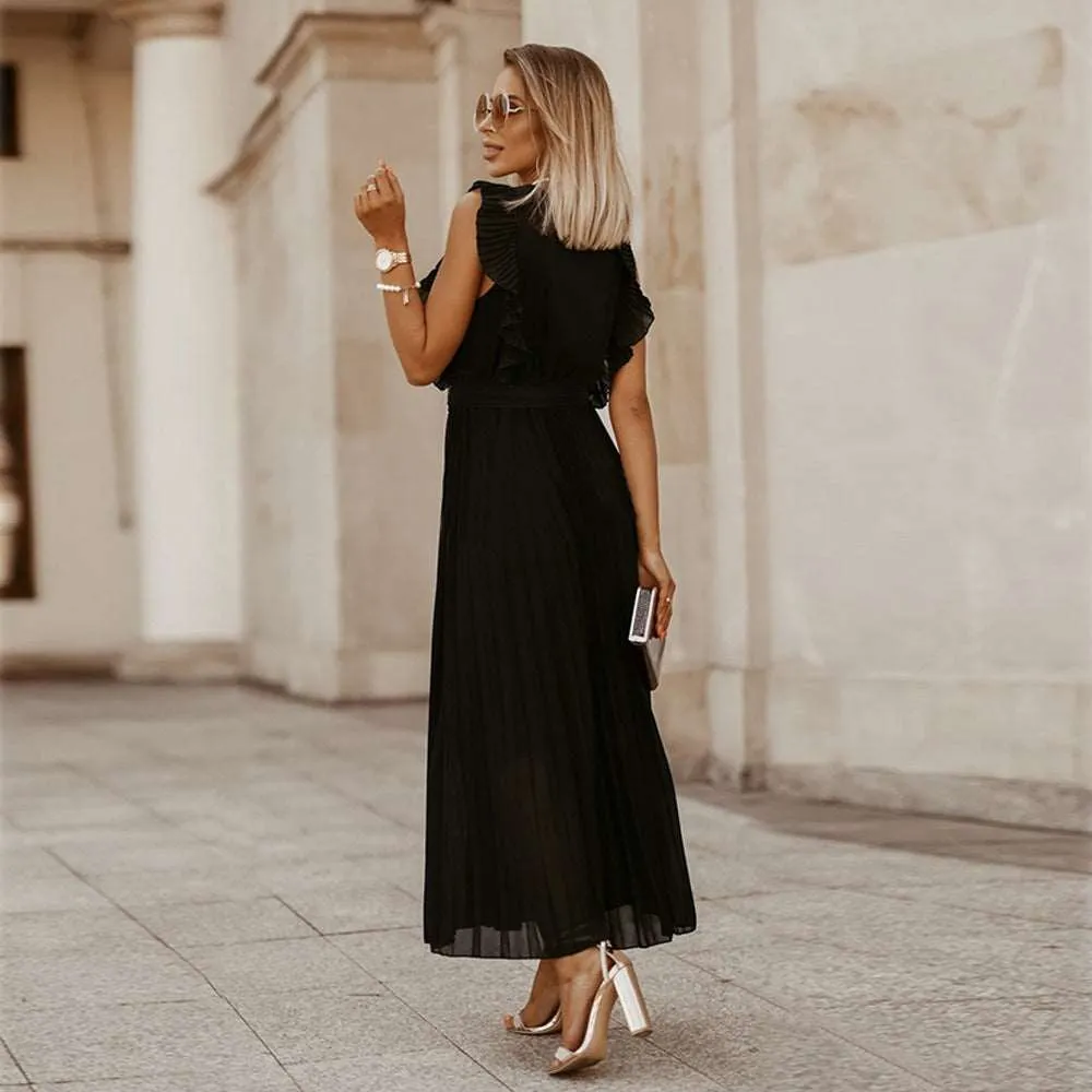Women's Elegant Ruffle Sleeve Slim Fit Chiffon Dress
