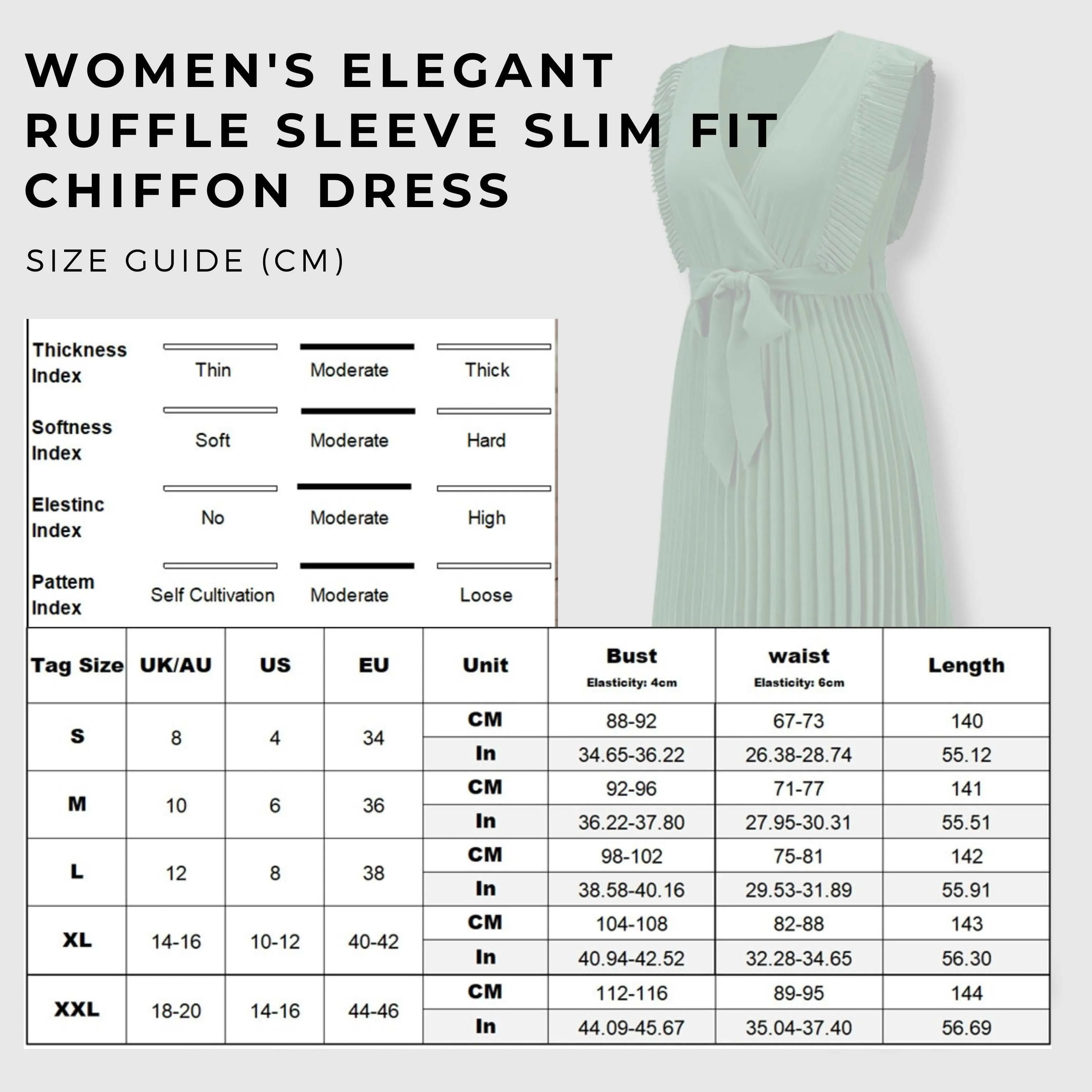 Women's Elegant Ruffle Sleeve Slim Fit Chiffon Dress