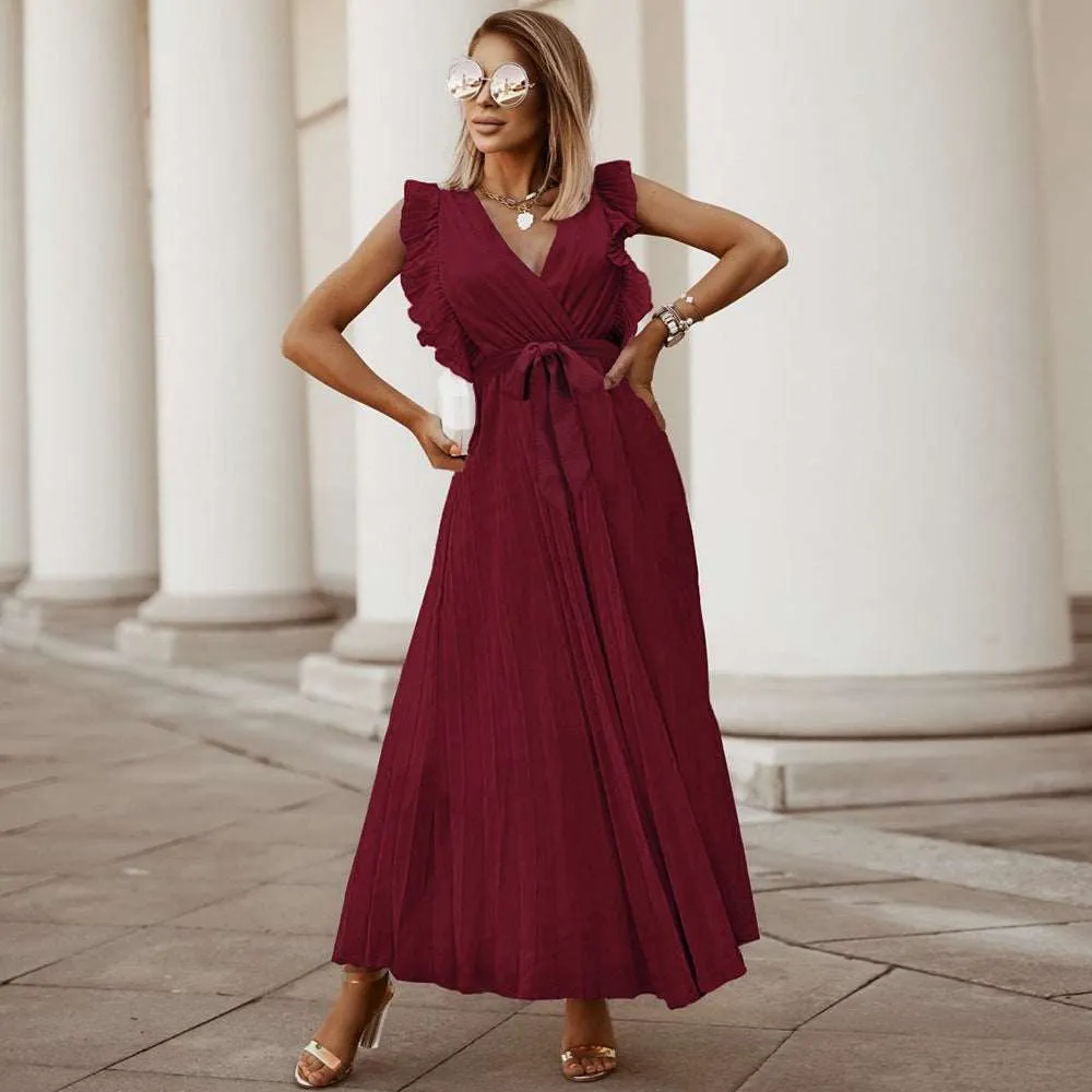 Women's Elegant Ruffle Sleeve Slim Fit Chiffon Dress