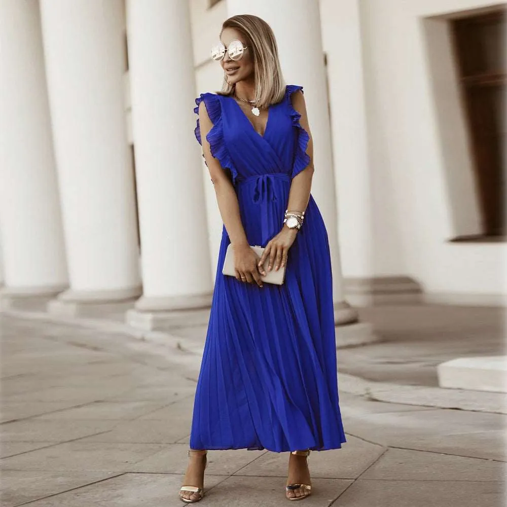 Women's Elegant Ruffle Sleeve Slim Fit Chiffon Dress