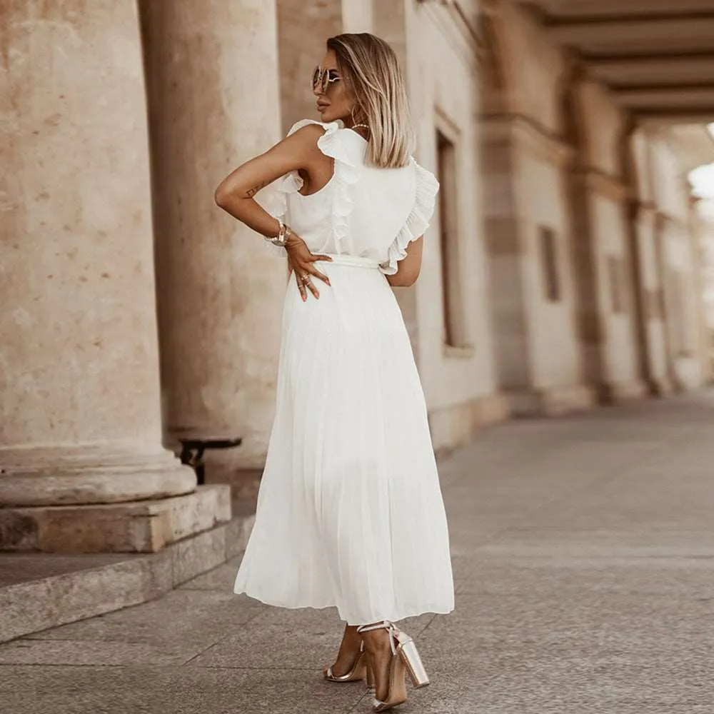 Women's Elegant Ruffle Sleeve Slim Fit Chiffon Dress